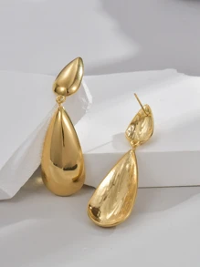 1 Đôi Bông Tai Nữ Thép Không Gỉ D Thiết Kế Hình Giọt Nước Phóng Đại - Vàng - Xem 3