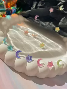 Colorful Crescent & Star Shaped Stud Earrings Set - Multicolor - View 3