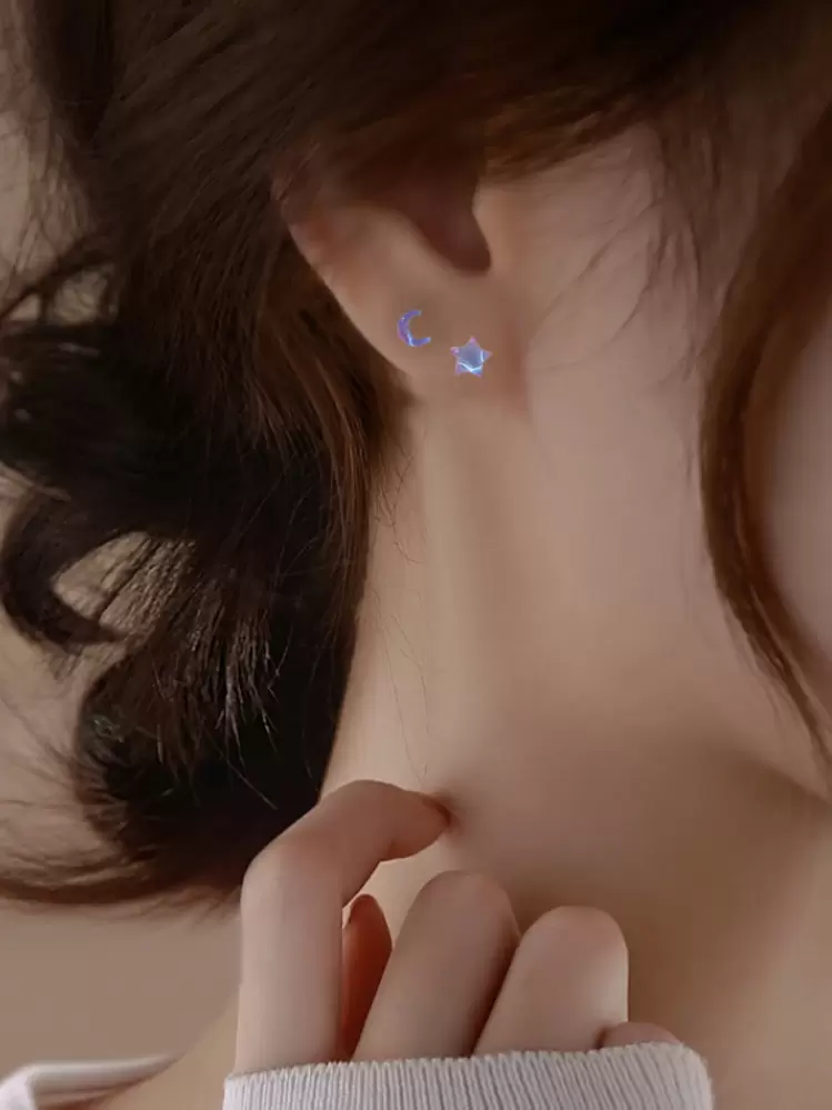 彩色新月和星形耳釘套裝 - 彩色 - 查看 4