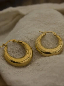 1 Cặp Hoa tai hình sừng bò mạ vàng bằng thép titan cổ điển Thiết kế xoắn ốc đa năng sang trọng và gợi cảm - Vàng - Xem 5