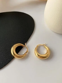 1 Cặp Hoa tai hình sừng bò mạ vàng bằng thép titan cổ điển Thiết kế xoắn ốc đa năng sang trọng và gợi cảm - Vàng - Xem 3