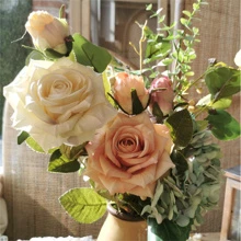 1入組2頭白色人造花玫瑰長莖家庭婚禮裝飾派對廚房餐桌中心裝飾DIY假花藝佈置 - 白色 - 查看 3