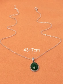 Men Oval Charm Necklace - Green - View 4