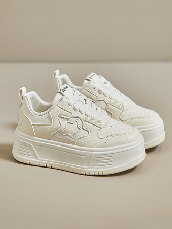 女士繫帶星星細節板鞋,運動戶外運動鞋