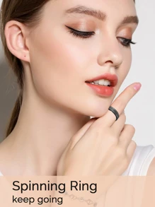 3 piezas Anillos de acero de titanio negro de 6 mm de ancho giratorios huecos para alivio de la ansiedad, Mantenga la marcha, joyería de moda europea y americana para mujeres - Negro - Ver 2