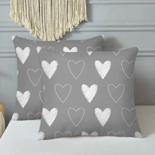 1pc Heart Print Cushion Cover Without Filler, Modern Fabric Decorative Throw Pillow Case For Living Room, Home Decor - Multicolor - View 4