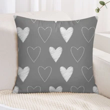 1pc Heart Print Cushion Cover Without Filler, Modern Fabric Decorative Throw Pillow Case For Living Room, Home Decor - Multicolor - View 2