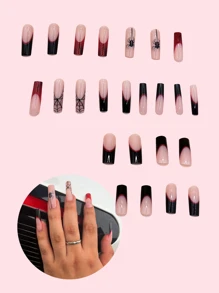 Trở Nên Quyến Rũ Với Hình Vuông Dài In Mạng Nhện Full Cover Bộ Móng Tay Giả Ấn Vào Móng Tay - Nhiều màu - Xem 3