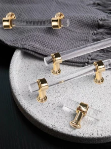 1pc Modern Simple Clear Strip Design Resin Drawer Handle, Suitable For Cabinets, Drawers, Wardrobes, Dressers, Cabinet Doors, Door Handles, Comes With Screws