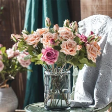 1Pc 2 Đầu Hoa Giả Màu Hồng Hoa Hồng Thân Dài Cho Gia Đình Trang Trí Đám Cưới Tiệc Bàn Nhà Bếp Đồ Trang Trí Trung Tâm DIY Cắm Hoa Giả Bó Hoa Cô Dâu - Hồng - Xem 11