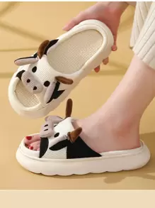 interior casa Sandalias con Zapatillas dibujos animados lindo pequeño vaca lino Zapatillas antideslizante - Beis - Ver 1
