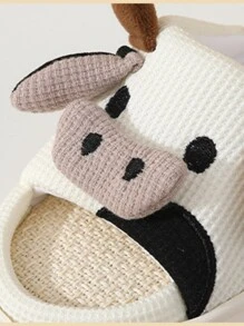 interior casa Sandalias con Zapatillas dibujos animados lindo pequeño vaca lino Zapatillas antideslizante - Beis - Ver 8
