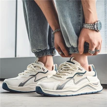 Giày thể thao nam có họa tiết chữ cái thoáng khí có dây buộc, giày thể thao lưới thể thao cho hoạt động ngoài trời - Màu be - Xem 8