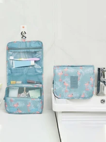 1入組霧霾藍洗漱包，大容量可掛火烈鳥收納袋，出差出差洗漱用品美妝用品收納 - 霧霾藍 - 查看 8