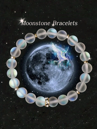 8mm閃爍石頭和月長石串珠手鏈