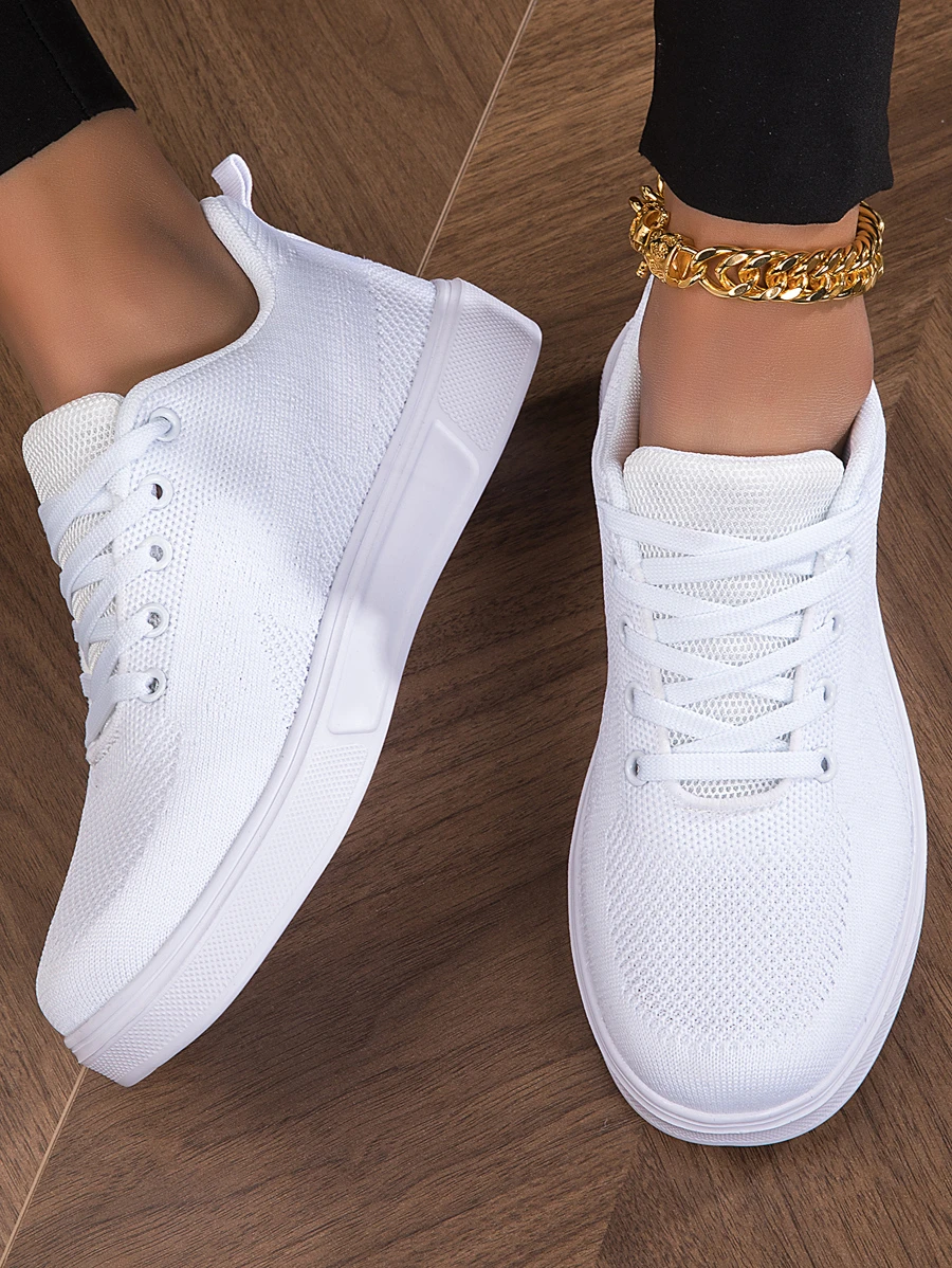 Men Lace Up Skate Shoes, Sporty White Fabric Sneakers For Outdoor - White - View 1