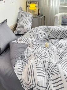 Striped Pattern Duvet Cover Without Filler - Multicolor - View 10