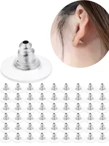 50pcs Earring Backs With Pads, Ear Backing Compatible With Studs, Fish Hooks, Replaceable Ear Lobe Support Patches For Heavy Earrings And Clutches - White - View 1