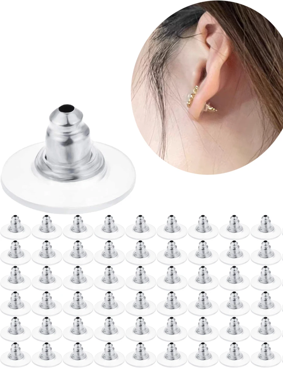 50pcs Earring Backs With Pads, Ear Backing Compatible With Studs, Fish Hooks, Replaceable Ear Lobe Support Patches For Heavy Earrings And Clutches - White - View 1