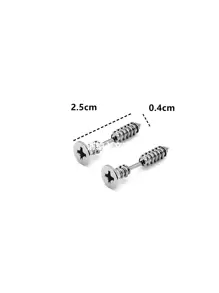 1Pair Punk Titanium Steel Simulation Screw Studs Simple Stainless Steel Earrings Men's And Women's Individual Earrings - Silver - View 7