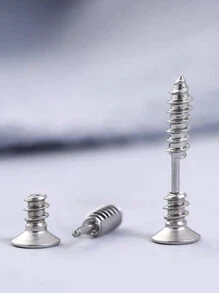 1Pair Punk Titanium Steel Simulation Screw Studs Simple Stainless Steel Earrings Men's And Women's Individual Earrings - Silver - View 5