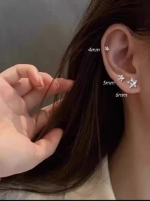 3pairs/6pcs Star & Cubic Zirconia Design Three Piece Jewelry Set - Silver - View 3