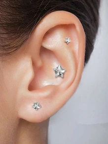 3pairs/6pcs Star & Cubic Zirconia Design Three Piece Jewelry Set - Silver - View 2