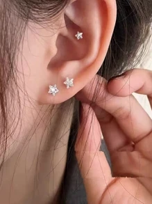 3pairs/6pcs Star & Cubic Zirconia Design Three Piece Jewelry Set - Silver - View 4