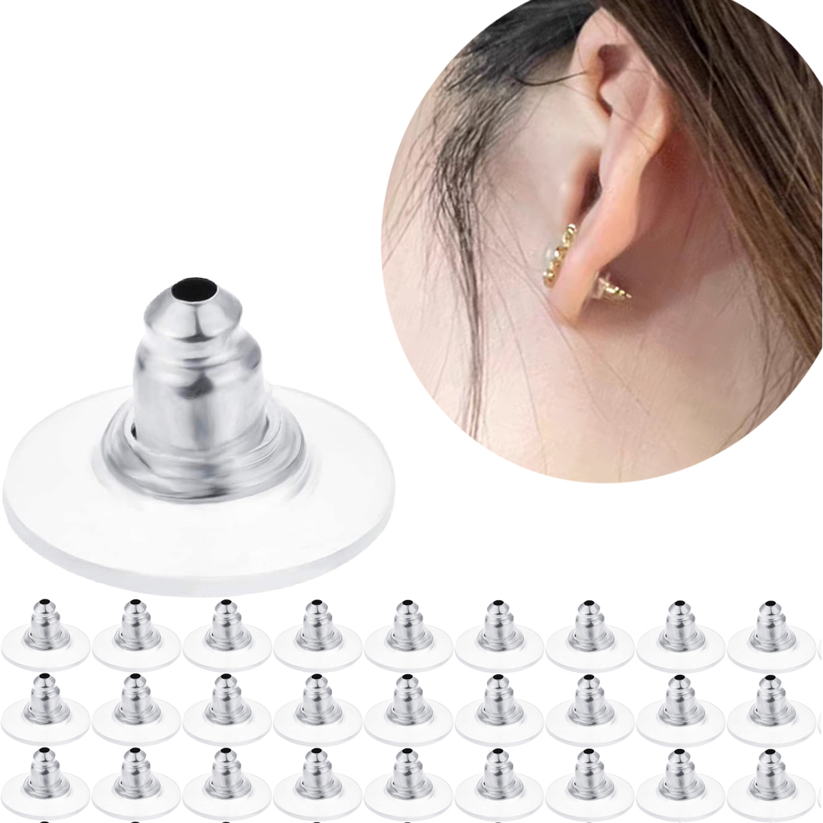 50pcs Earring Backs With Pads, Ear Backing Compatible With Studs, Fish Hooks, Replaceable Ear Lobe Support Patches For Heavy Earrings And Clutches