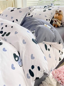 1入組多色聚酯動物圖案羽絨被套簡約風格，優質布料柔軟舒適裸睡，吸濕排汗保持乾爽，長時間洗滌不變新不起球或褪色，耐溫控溫四季，透氣，天然潔淨潔白柔軟無污染四季通用 - 彩色 - 查看 2