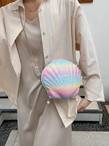 時尚撞色貝殼包鏈條帶女士斜挎包 - 彩色 - 查看 3