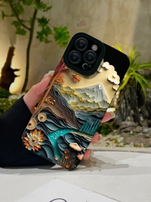 Funda de teléfono antichoque de patrón de paisaje de 1 pieza de PU para verano compatible con Apple iPhone (Nota: El patrón está impreso, no es en 3D) - Multicolor - Ver 2