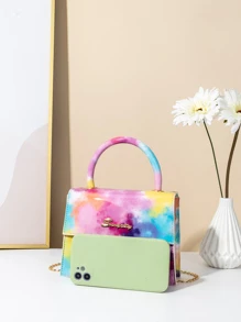 Trendy Colourblock Flap Top Handbag With Metal Chain Strap - Multicolor - View 4