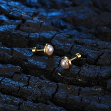 1對時尚假珍珠耳釘，簡約小燈泡鈦鋼甜美豪華女士耳飾 - 白色 - 查看 3