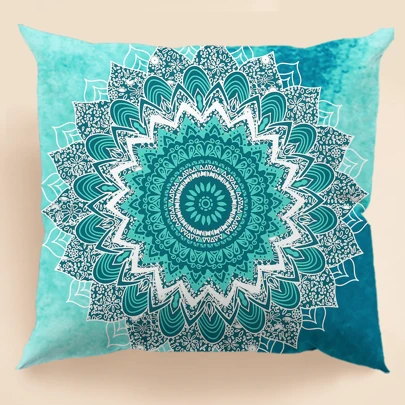 1 pieza con estampado de mándala Funda de cojín sin relleno , de tela Funda de almohada decorativa para sala de estar , casa adorno
