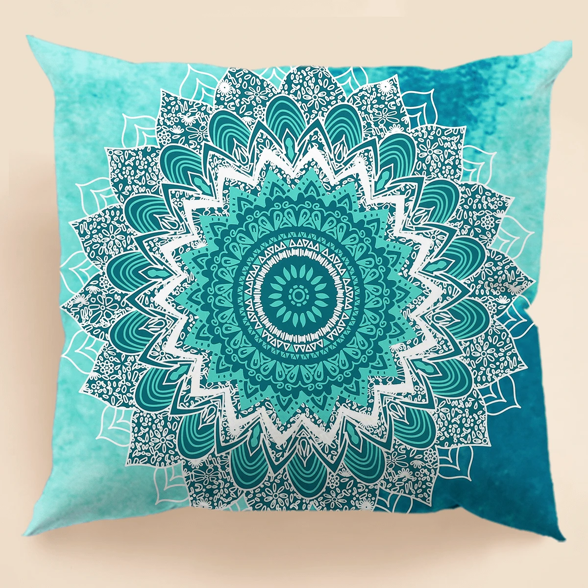 1入組曼陀羅印花靠墊套不附帶墊芯,織物裝飾抱枕套適用於客廳,家庭裝飾