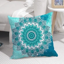 1入組曼陀羅印花靠墊套不附帶墊芯,織物裝飾抱枕套適用於客廳,家庭裝飾