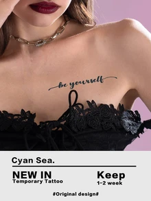 2 hojas Pegatina tatuaje con estampado de oso de dibujos animados y letra - Negro - Ver 3