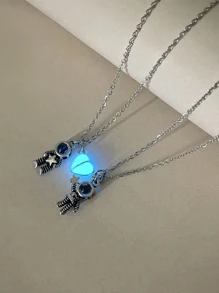 ATLVXJL 2 chiếc mặt dây chuyền hình phi hành gia phát triển trong bóng tối có hạt chiếu hấp thụ từ tính hình trái tim bằng thép không gỉ làm quà tặng ngày lễ tình nhân - Nhiều màu - Xem 2