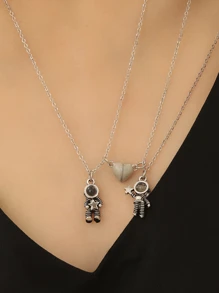 ATLVXJL 2 chiếc mặt dây chuyền hình phi hành gia phát triển trong bóng tối có hạt chiếu hấp thụ từ tính hình trái tim bằng thép không gỉ làm quà tặng ngày lễ tình nhân - Nhiều màu - Xem 5