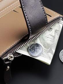 SHABILI 男士短款钱包时尚超薄多卡位青年按扣竖款商务软皮钱包男士钱夹钱包男式钱包真皮 - 巧克力棕 - 查看 5