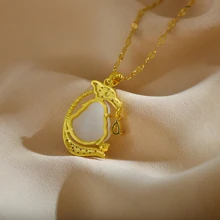 吊墜項鍊適合女士帶和田玉,女士鎖骨鏈條,獨特輕奢設計,1入組 - 金色 - 查看 2