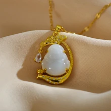 吊墜項鍊適合女士帶和田玉,女士鎖骨鏈條,獨特輕奢設計,1入組 - 金色 - 查看 4