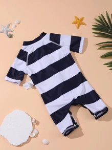 男嬰條紋印花前拉鍊連體泳衣 - 藍白色 - 查看 2