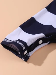 男嬰條紋印花前拉鍊連體泳衣 - 藍白色 - 查看 3