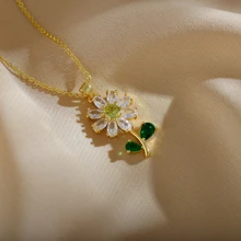 韩版新款满花设计轻盈奢华个性化锁骨链，精致复古钛钢项链，女士款，1条 - 金色 - 查看 4