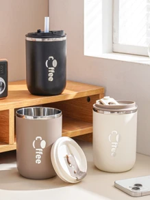 1pc Stainless Steel Insulated Cup With Letter Print - Khaki - View 4