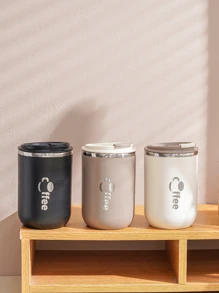 1pc Stainless Steel Insulated Cup With Letter Print - Khaki - View 7