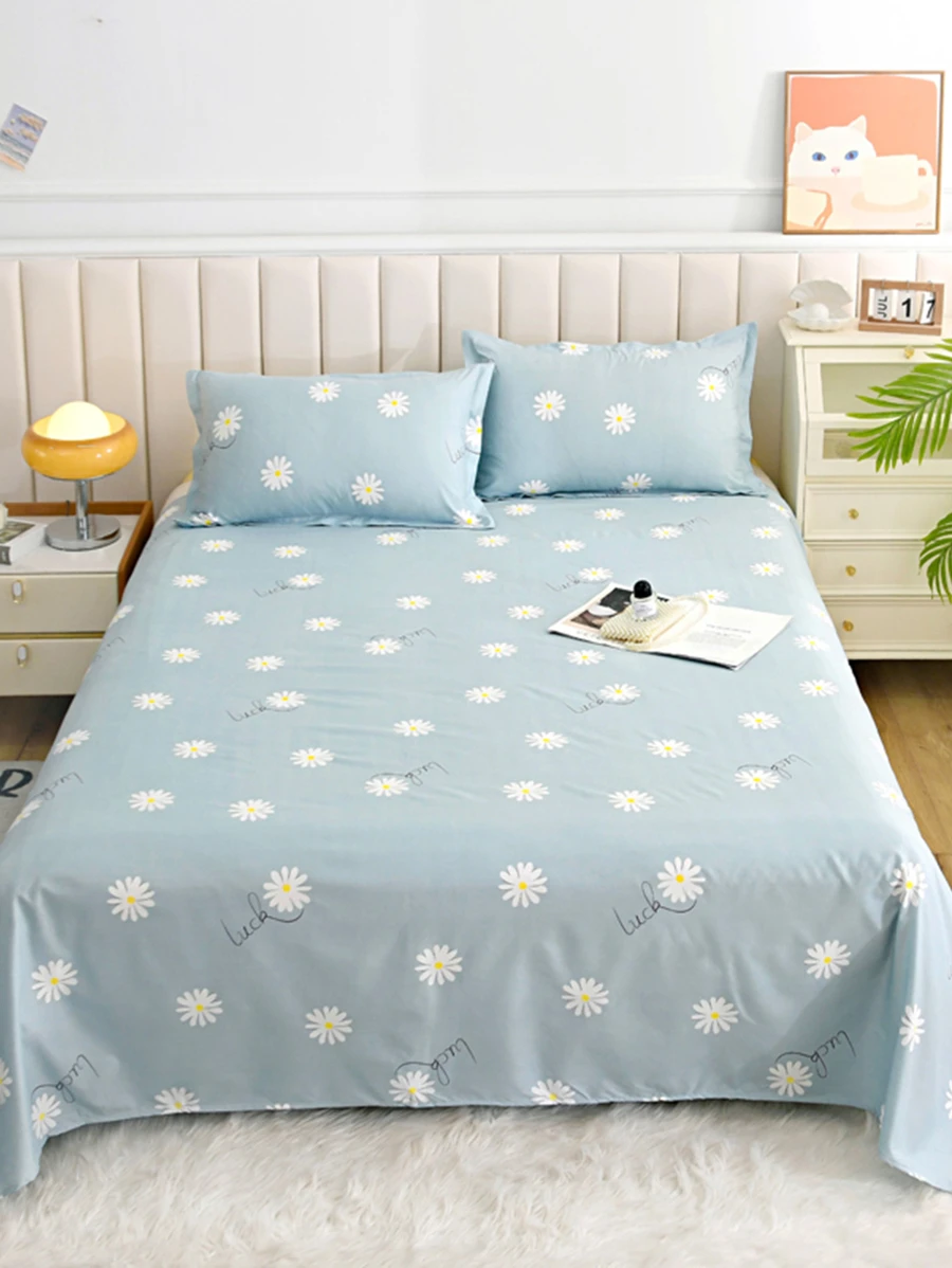 Daisy Print Flat Sheet Set Without Filler - Black and White - View 1