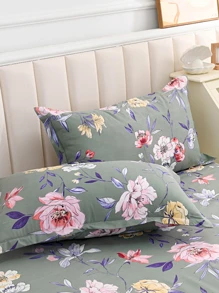 花卉圖案床單套裝不附帶內芯 - 軍綠色 - 查看 4